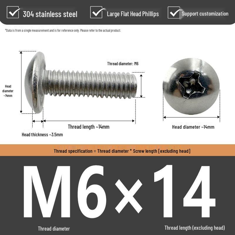 304 Stainless Steel Large Flat Head Phillips Screw Bolt M2.5 M3 M4 M6 M8