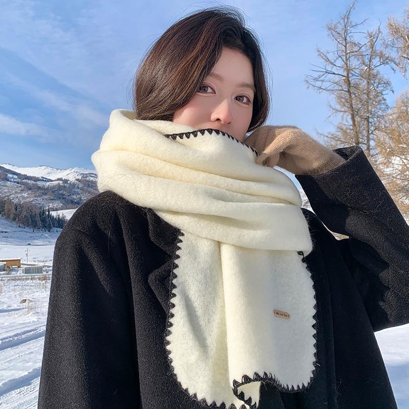 White scarf women's new winter versatile knitted wool including wool warm scarf