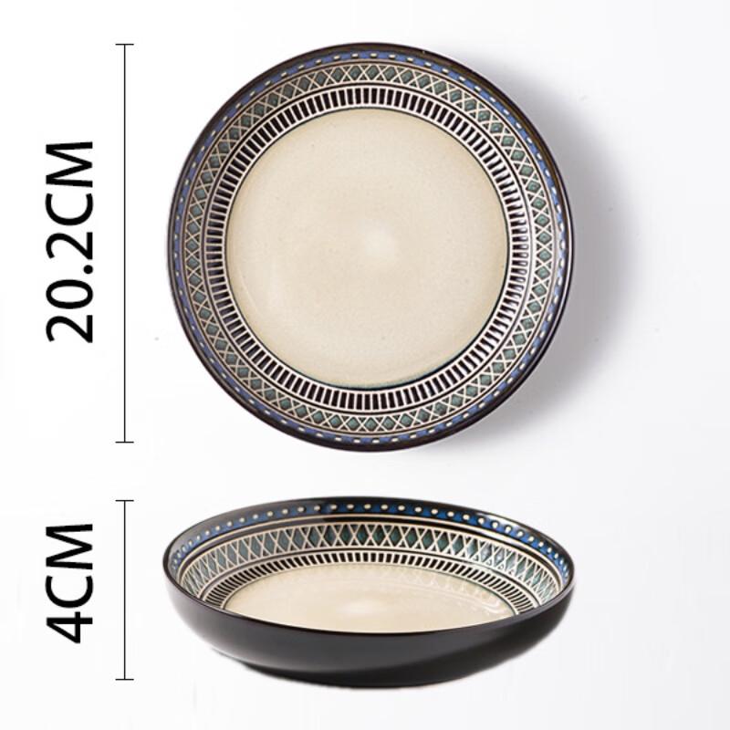 Bohemian European Underglaze Hand-Painted Ceramic Deep Pasta Plate
