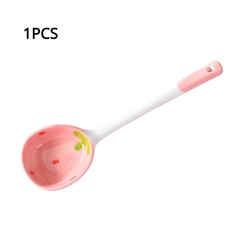 

Клубничная керамическая суповая ложка милая корейская для мороженого ручной росписи кофейная десертная ложка с длинной ручкой кухонные аксессуары