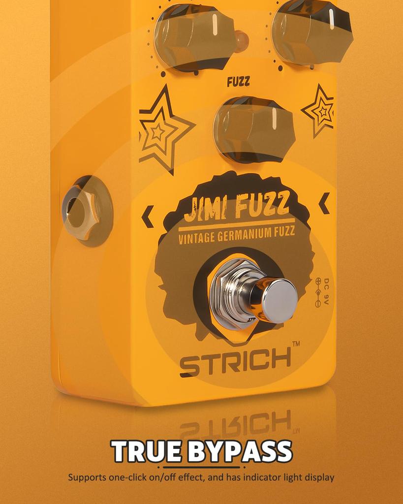 STRICH Jimi Fuzz Guitar Pedal Compact Electric Guitar Mini Fuzz Classic Sound Control True Bypass for Electric Guitar Orange Volume/Tone/Gain