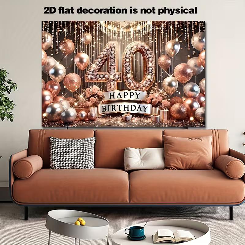 2D Happy 40th Birthday Rose Gold Backdrop, Elegant Adult Birthday Photography Background