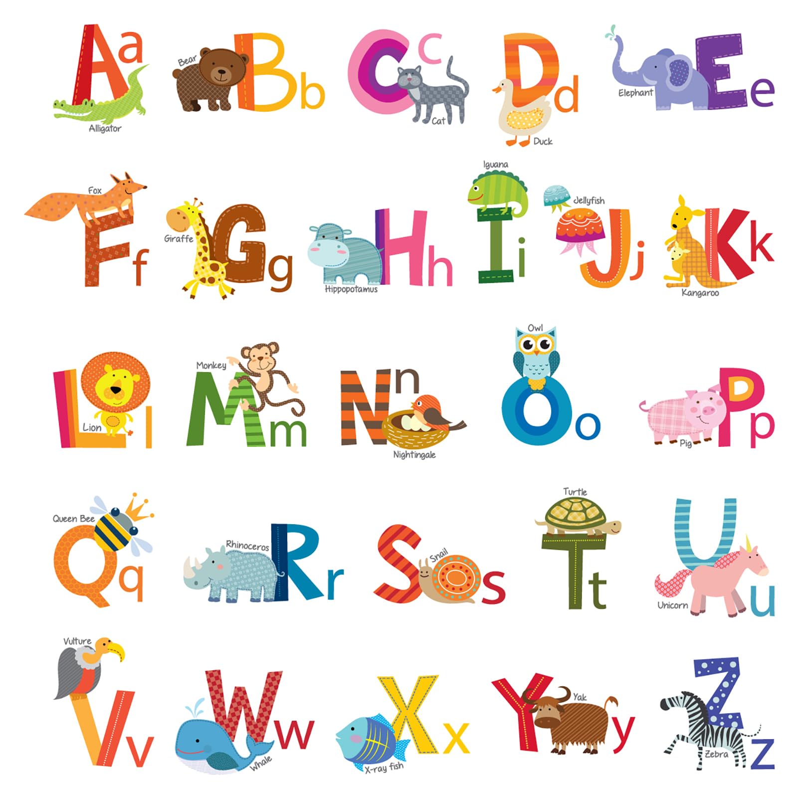 

DECOWALL Animal Alphabet Wall Stickers for Wall Transfer Wall Art Stickers for Bathroom Living Kitchen DS-8002 (Small) Kindergarten, Nursery, Kids