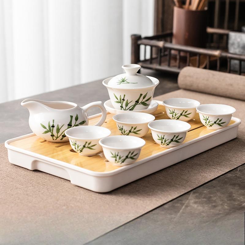 Kung Fu Tea Set Home Simple Living Room Set of Ceramic Covered Bowl Tea Cup Tray Water Storage Tea Tray Diamine Plate