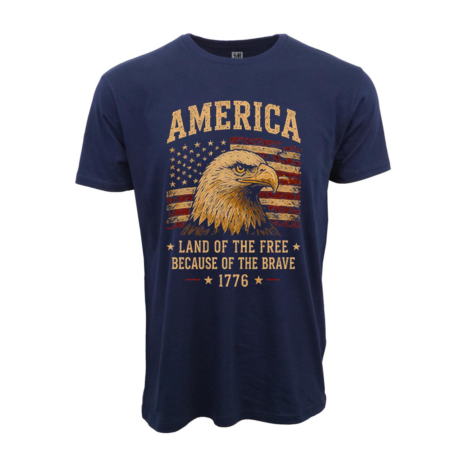 1776 America Land of the Free Because of the Brave Flag Graphic T shirt L
