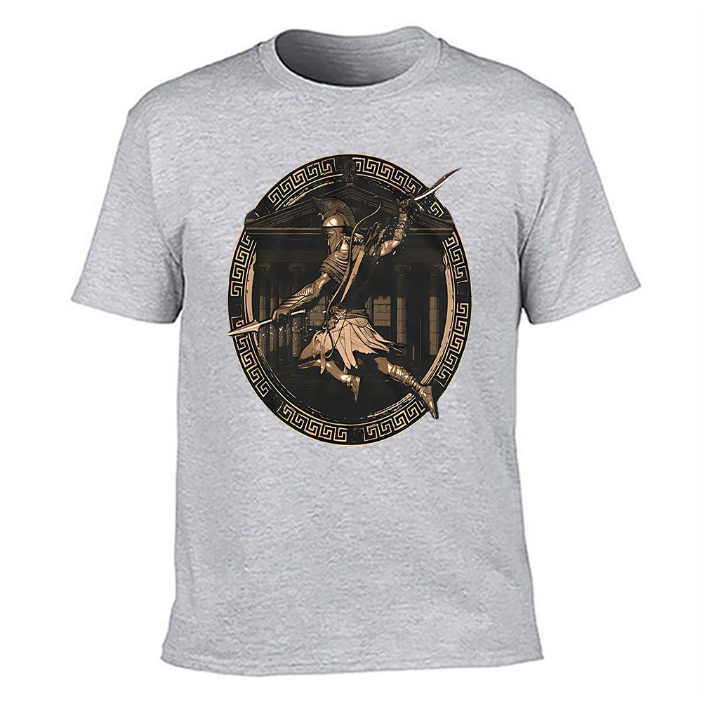 Unisexs Pure Cotton Tshirt Ancient Greek Spartan Warrior Print Retro Mythology Themed Casual Tee For Daily Wear Vacation