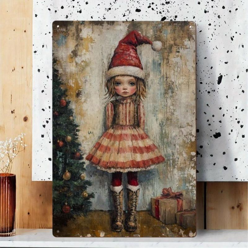 Vintage Merry Christmas Metal Sign, Retro Holiday Wall Decor 20x30cm