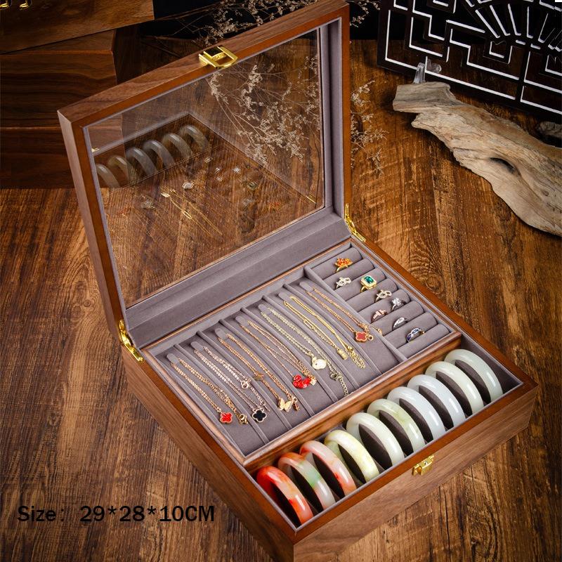 

Glass Jewelry Display Box Watches Necklace Organizer Case Wooden Jewellery Trinket Cases Household Rings Storage Boxes