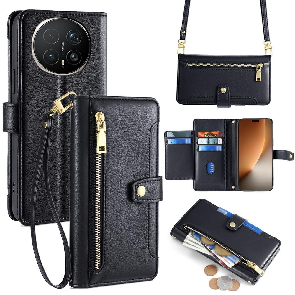 Etui Skórzane z Kieszonką na Zamek Błyskawiczny Portfel Pokrowiec na Telefon z 2 Paskami do Honor Magic8 Pro 5G