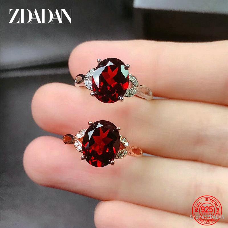 925 Silver Red Zircon Adjustable Ring for Women Fashion Jewelry