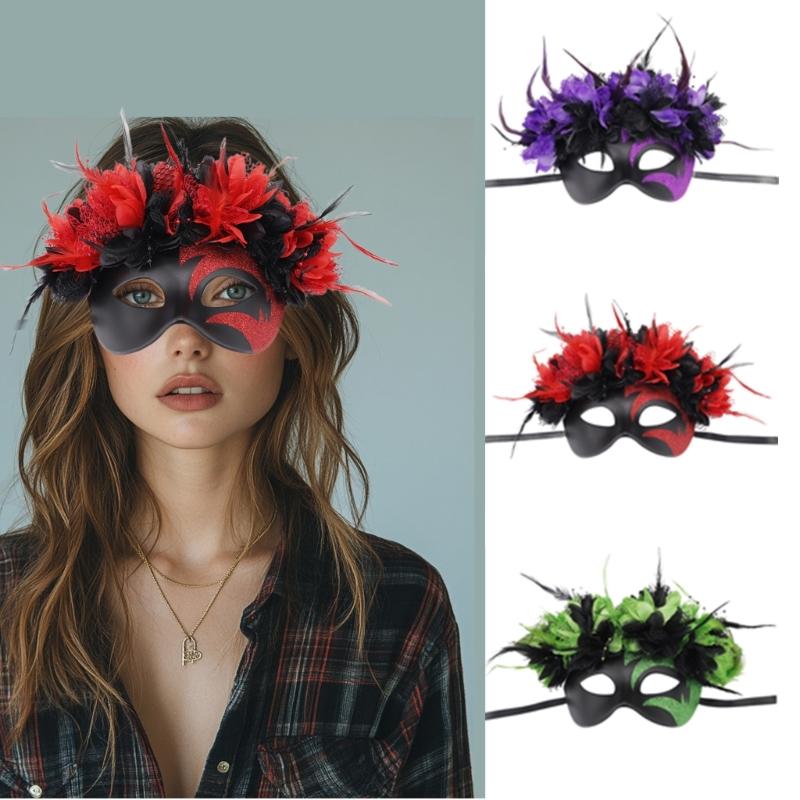 Feathered Masquerade Mask Halloween Party Eye Mask Half Face Mask for Women Cosplay Masquerade Decoration Eyewears