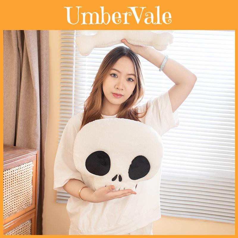 Soft Plush Skull And Crossbones Halloween Throw Pillow For Festive Home Decoration