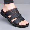 Men Black Leather Slippers Flats Summer Brown Wide Head Sandals Outdoor White Beach Shoes for Father Over Sized 46 47 48
