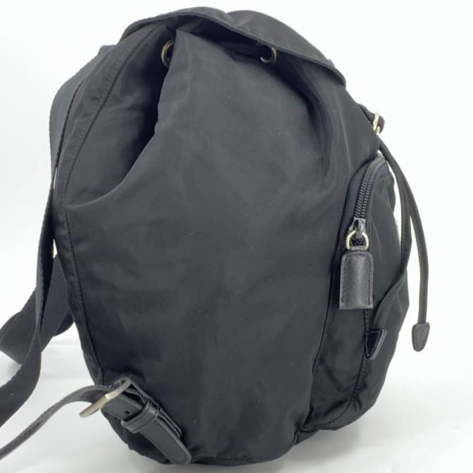 PRADA Tessuto Nylon Backpack Rucksuck Daypack Drawstring Leather B4650F Black Triangle Logo Plate