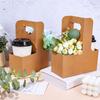 Good-Kraft Flower Gift Bags 25Pcs Drink Carrier With Handle To 2 Cup Rectangle Floral Wrap Packing Box Kraft Flower Holder