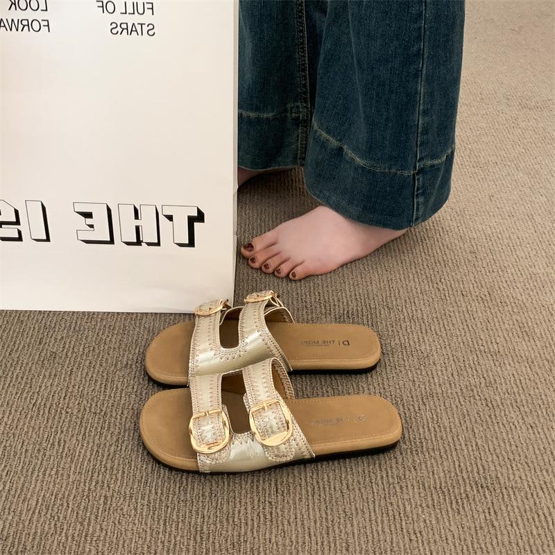 

Тапочки на мягкой подошве, женские, новые, для приморского отдыха, для беременных, на плоской подошве, летние крутые тапочки на одно слово 40 шампанского