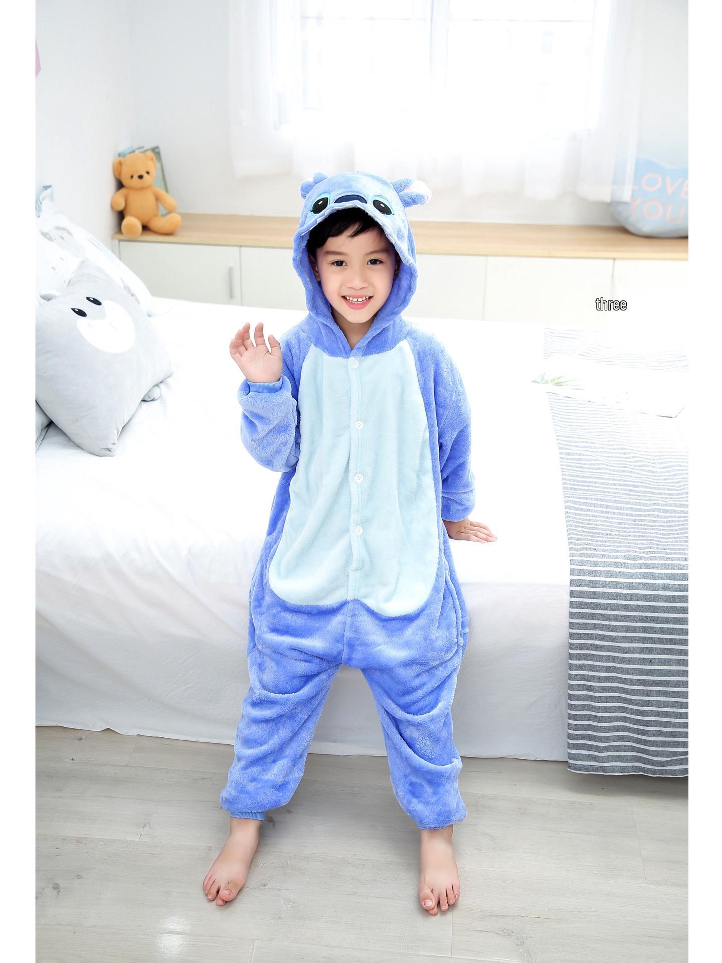 

Cartoon Onesie Pajamas for Kids - Stitch Flannel, Perfect for Autumn/Winter, Casual Home & Performance Wear 120cm