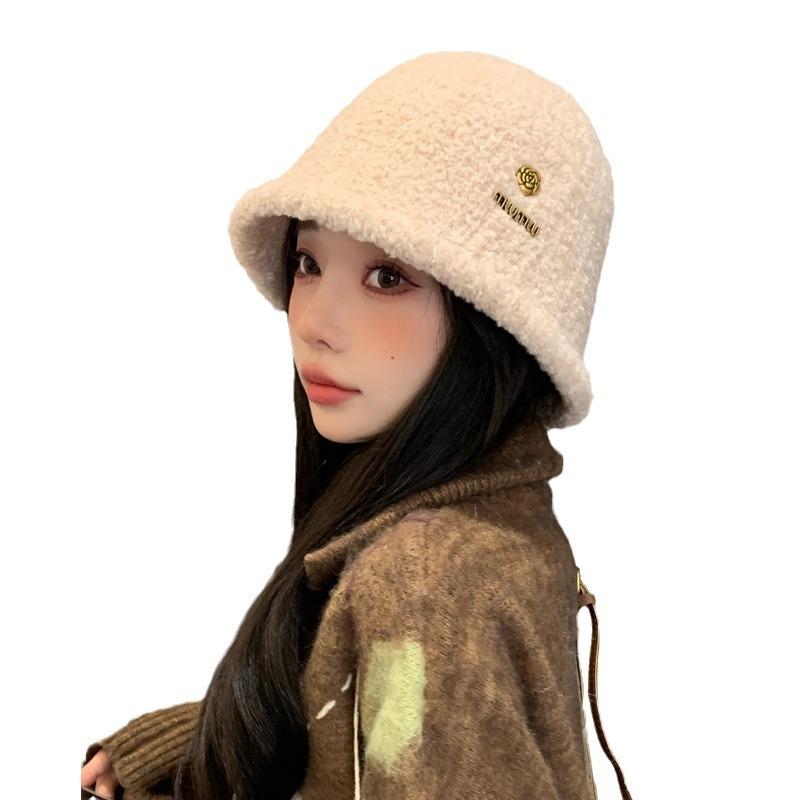 Korean Version of Autumn and Winter New Hat for Women with High End Metal Plush Fisherman Hat Solid Color Versatile Winter Thermal Basin Hat