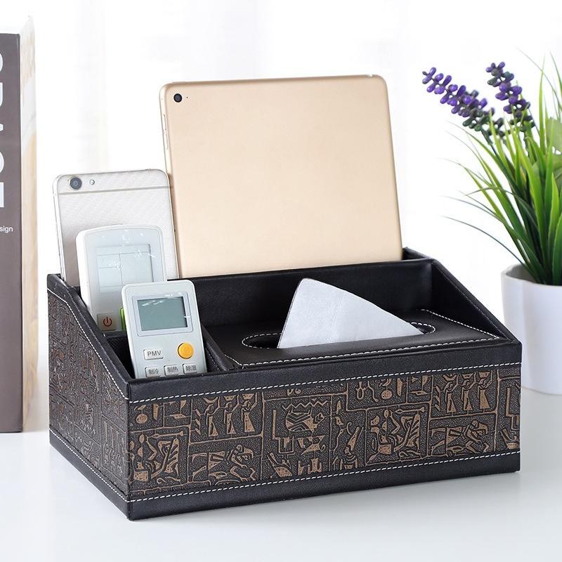 Creative Home Supplies Multifunctional Tissue Box Desktop Remote Control Storage Leather Drawer Box