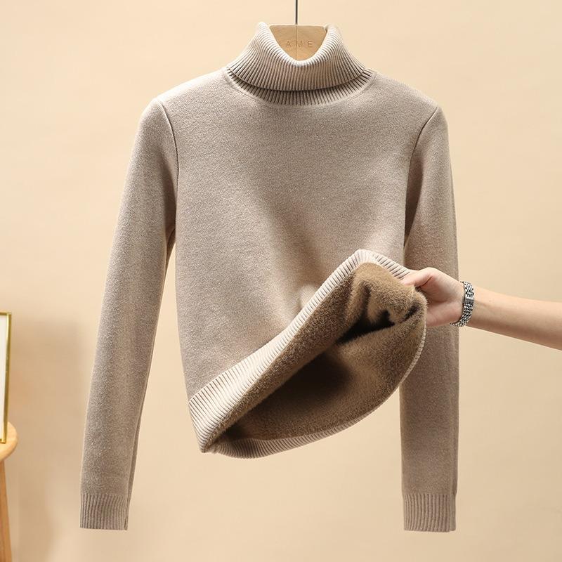 Autumn/winter Thickened Semi-turtleneck Pullover Women Sweater Fashion Loose Long Sleeve Casual Bottoming Shirt Solid Color Office Ladies Elegant Tops