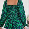 Women Long Sleeve Leopard Print Chiffon Blouse Streetwear Top Square Neck Tee Ladies T Shirt