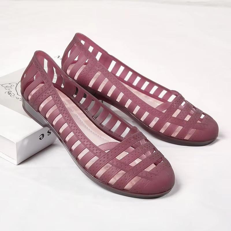 

Пляжные сандалии женскиемодные полые туфли на низком каблуке с резиновой танкеткой легкие повседневные летние тапочки 39