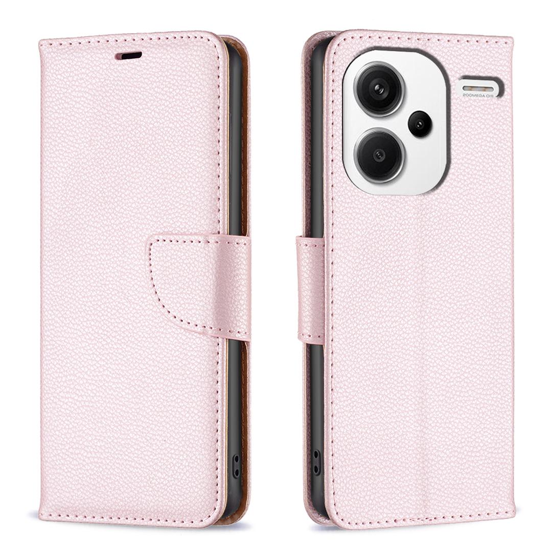

For Xiaomi Redmi Note 13 Pro+ 5G Wallet Case PU Leather Litchi Texture Flip Phone Cover Rose Gold