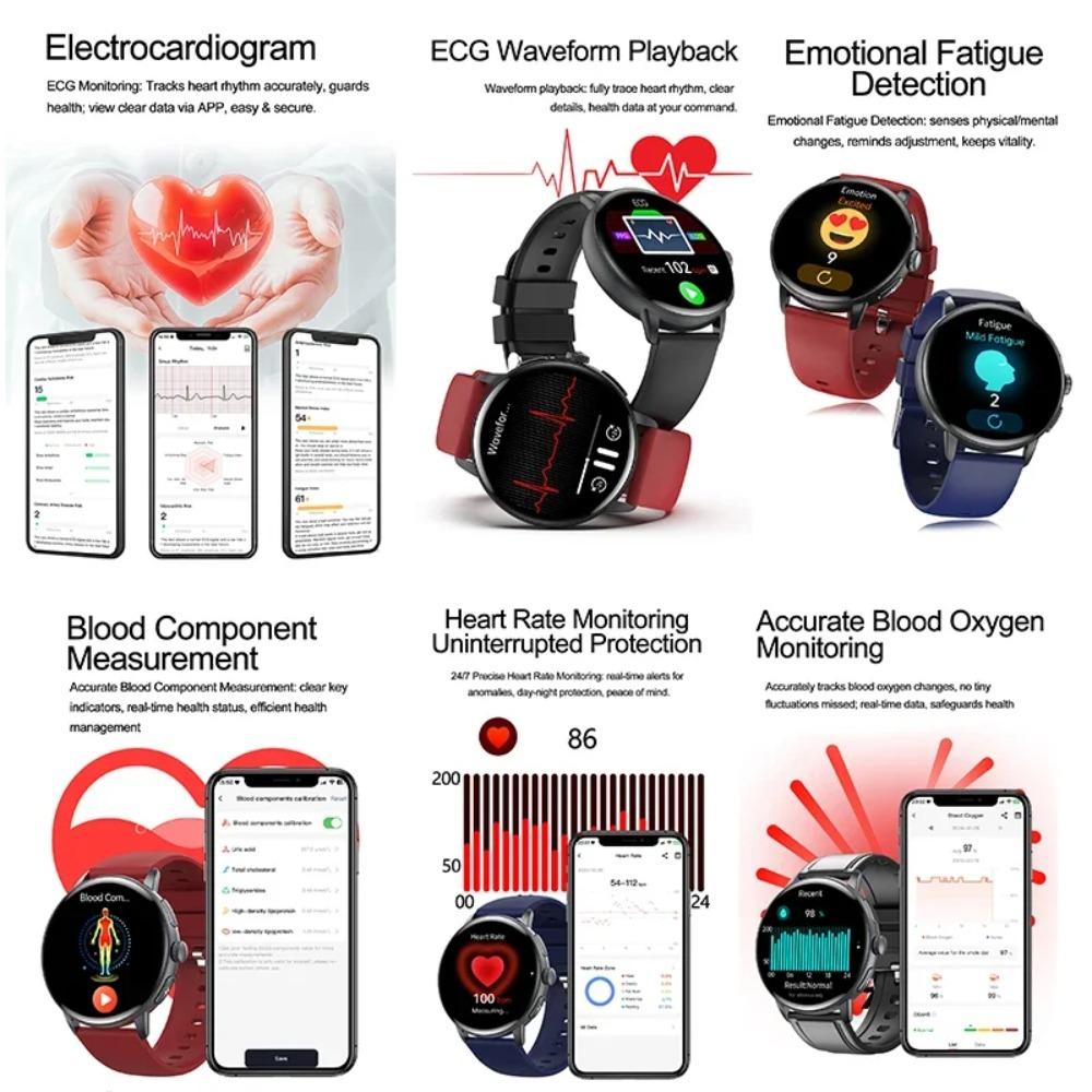 2025 New ECG Uric Acid Smart Watch Blood Component Temperature Heart Rate Stress Al Q&A Bluetooth Call Health Monitor Smartwatch