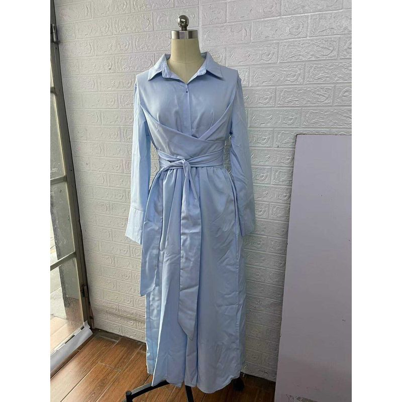 

and American Foreign Trade Women s Clothing Cross-Border 2024 Fall Lapels Shirt Dress High Waist Lace up Slim Fit Temperament Commute Long Dress Sky Blue XL