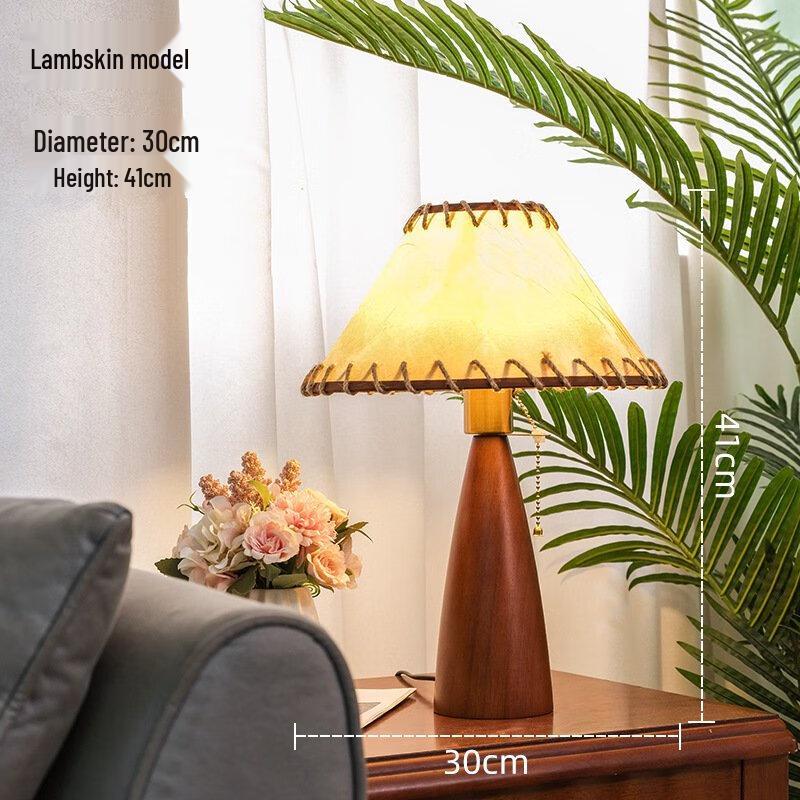 Walnut Solid Wood Bedside Lamp with Sheepskin Shade
