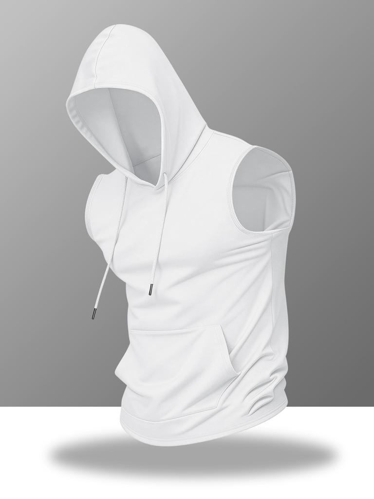 Canottiera Sportiva Fitness Estiva da Uomo Senza Maniche con Cappuccio Monocolore Vestibilità Ampia
