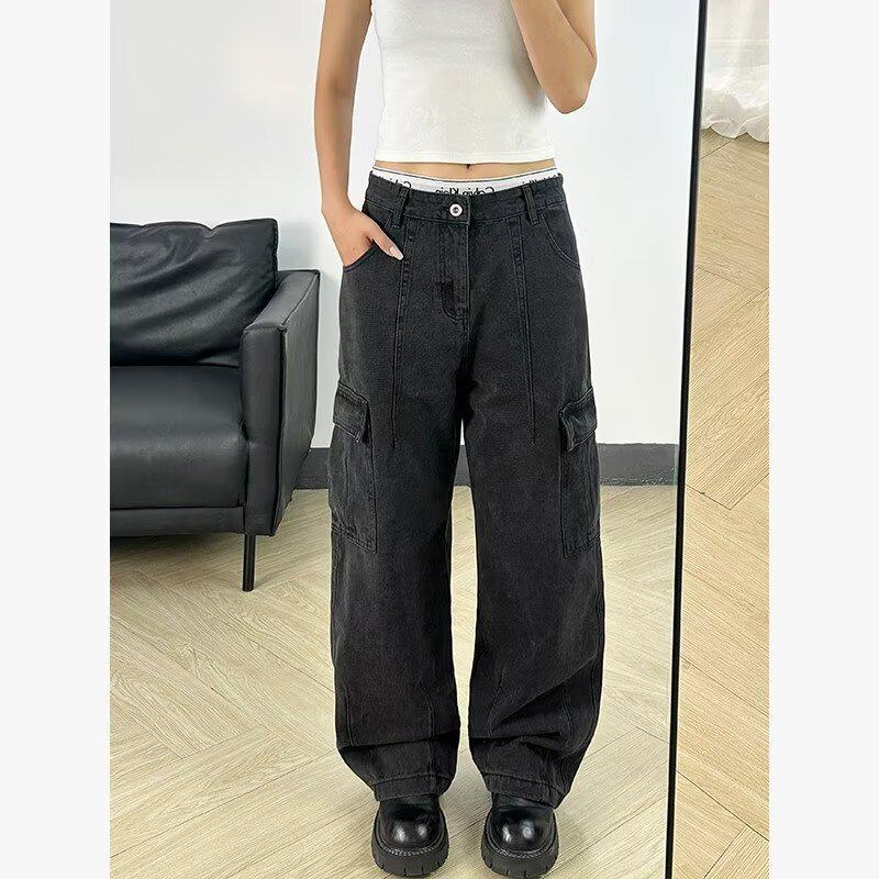 American High Street Autumn Loose Straight-Leg Cargo Jeans and Harem Trousers