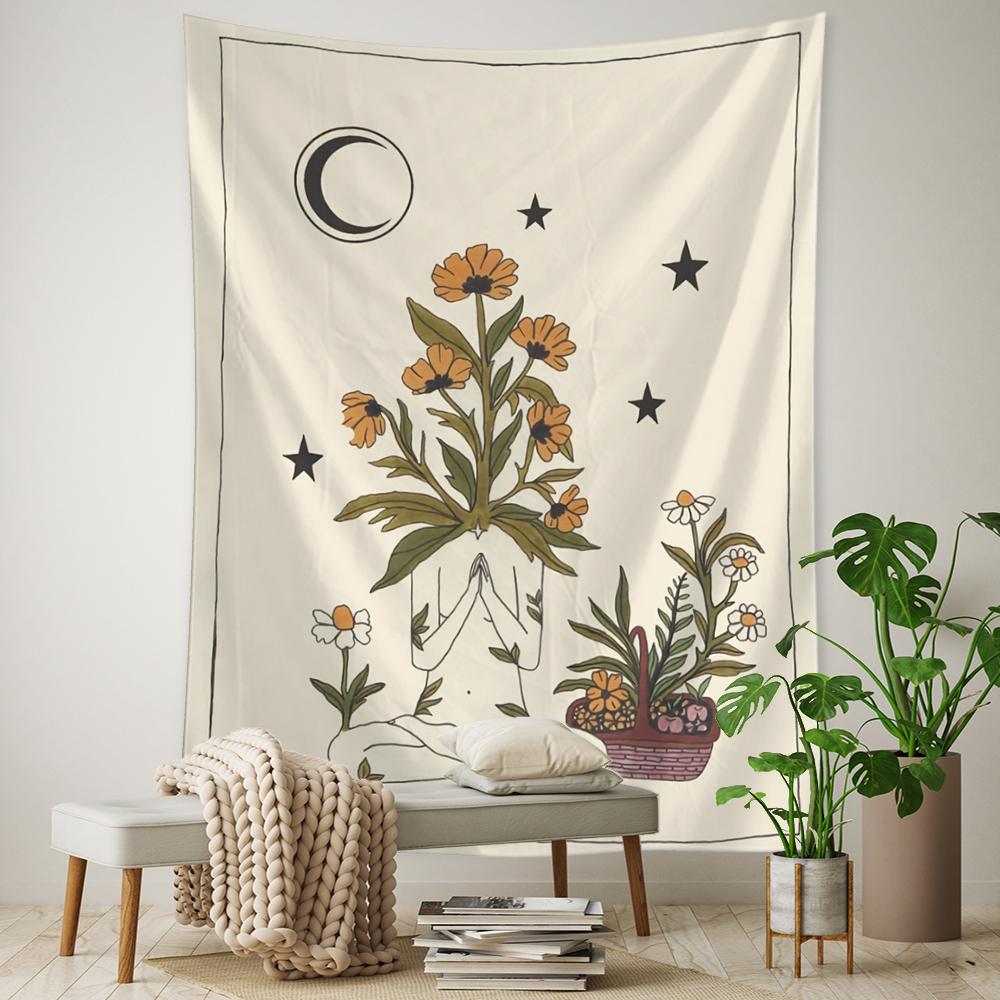 Plantă Floare Tarot Tapiserie Agățată pe Perete Astrologie Divinație Vrăjitorie Zeița Soarelui Luna Decor Acasă
