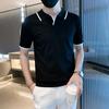 2024 Summer Fashion Knitted Non Ironing Polo Shirt Short Sleeved Luxury Business Combination Color Contrast Versatile T-shirt