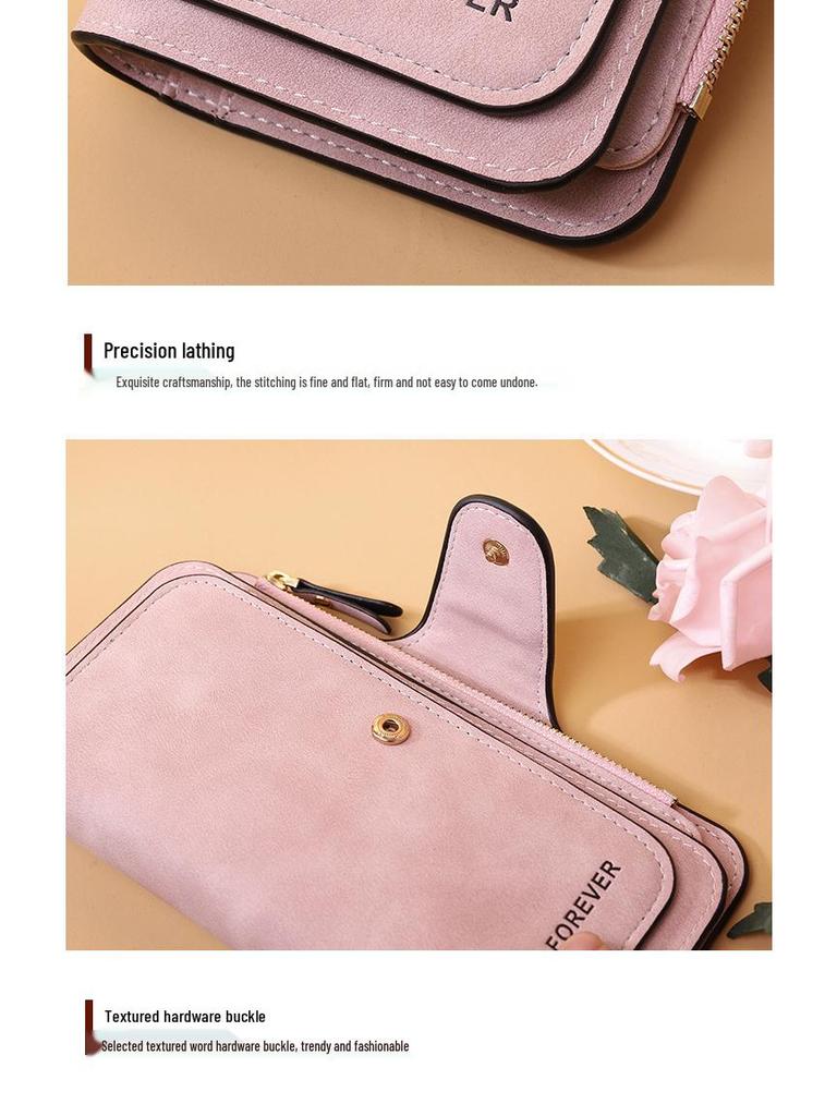 High-End Ladies Tri-Fold Wallet: Frosted PU, Multi-Card Slots, Coin Purse