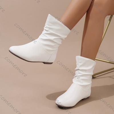 Comemore Plus Size Stacked Ankle Boots for Women 2025 Autumn Winter Slip-on Crinkle Booties Flat Soft Sole Comfort Shoes