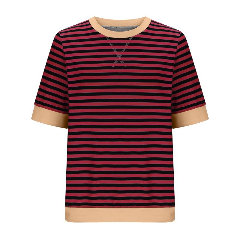 VEZFAA Dámská móda Ležérní Léto Jaro Halenky a košile s krátkým rukávem a výstřihem s pruhem