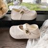Beach seaside single shoes summer new European women's shoes pu leather sandals woven hollow breathable Velcro casual shoes tide