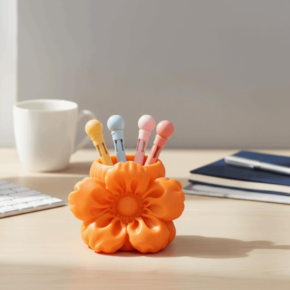 Makeup Brush Bin 3D Printed Pen Stand Desktop Organizer Simulation Floral Model Office Desktop