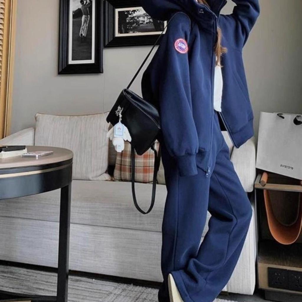 Dvoudílná sada nadměrné velikosti, korejská ležérní mikina na zip a volné kalhoty