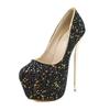 Fashion Sexy Platform Shallow Shoes Woman Slip-On Pumps Round Head Bling Sequins Ultra Thin High Heels Party Wedding Shoes