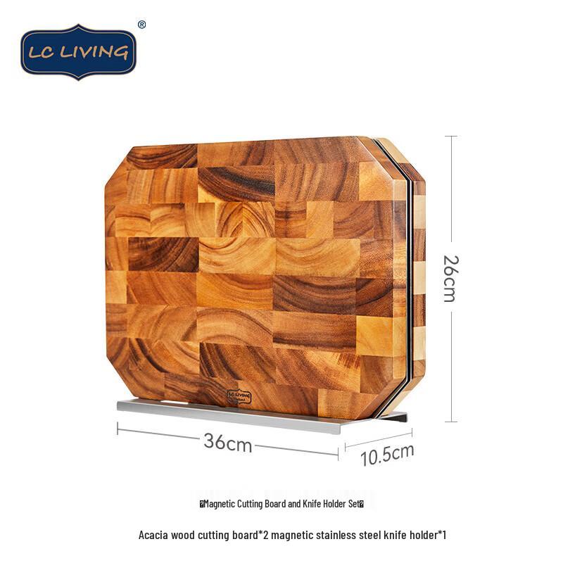 LC LIVING Acacia Wood Cutting Board & Knife Set with Magnetic Holder