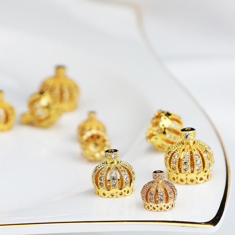 Copper-Plated 14K Gold Zircon Crown Pendant for DIY Accessories: Vintage Hairpin, Earrings, Tassel, Hat