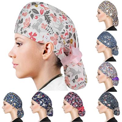 Scrub Cap With Buttons Bouffant Hat With Sweatband for Womens and Mens