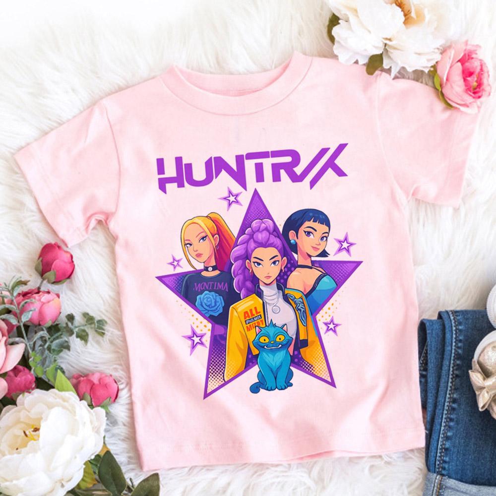 2025 Summer Kpop Demon Hunters T Shirt Kids Cartoon Anime Meme Print Clothes Round Neck Basic Grils Tops Casual Shirts Gift