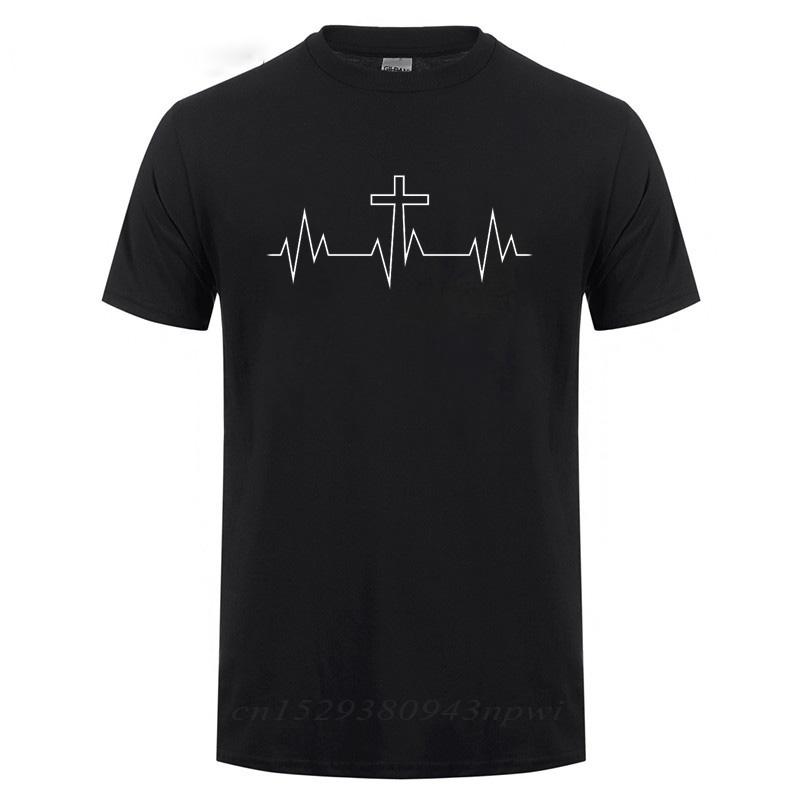 Christ Lives Here Cross Heartbeat Christian Jesus Faith Inspirational T Shirt TShirt For Men Male Short Sleeve Cotton Tshirt