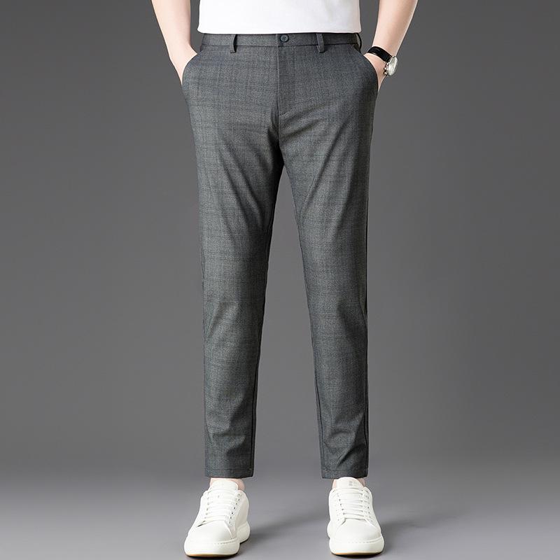 2026 Men's Slim Fit Cotton Linen Plaid Cropped Pants - Spring/Summer Korean Style Casual Wear
