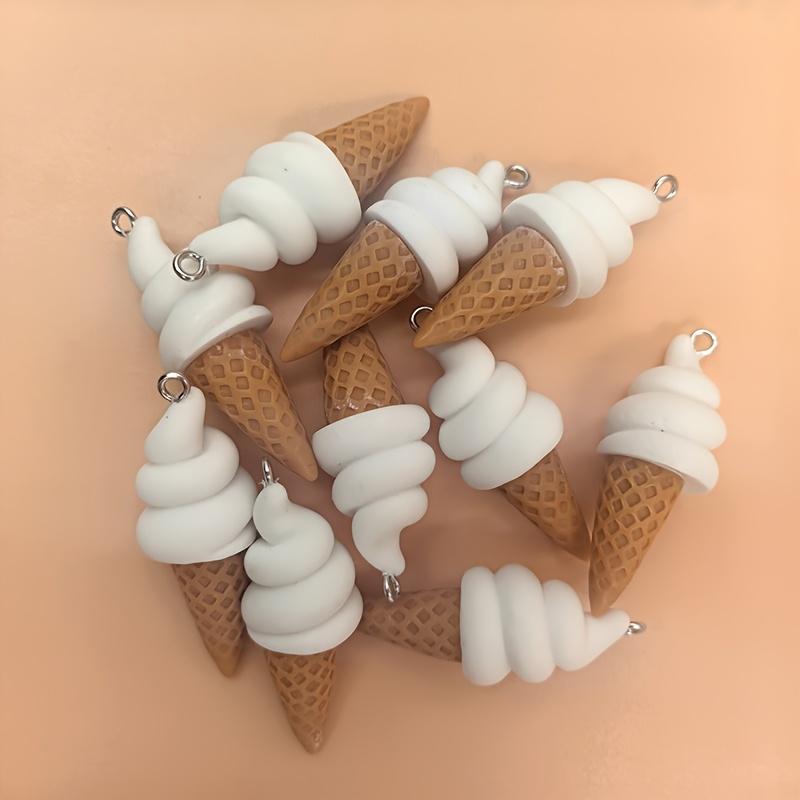 10pcs Cartoon 3D White Ice Cream Resin Hanging Ornaments-Natural Gloss Uncoated, DIY Jewelry Accessories for Earrings, Keychains