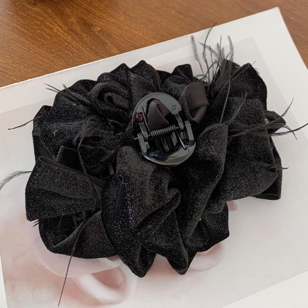 Korean Multi-Layer Flannel Bow Hairpin with Feather Clip - Large Shark Clip Hair Accessory for Women