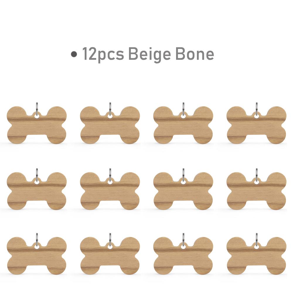 

12pcs Wholesale Cat Collar Accessory Wood Dog Bone Puppy Blank Nameplate Round Tags For Dogs Keyrings